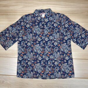 VINTAGE AMERICAN SWEETHEART BLUE PAISLEY BUTTON-UP SHIRT WOMENS LARGE ($89)